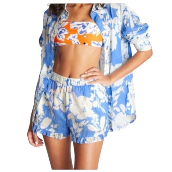 Tonya Taylor Marley Short 2X Azure Blue Off White Shadow Bloom NWT $195 - Picture 1 of 10